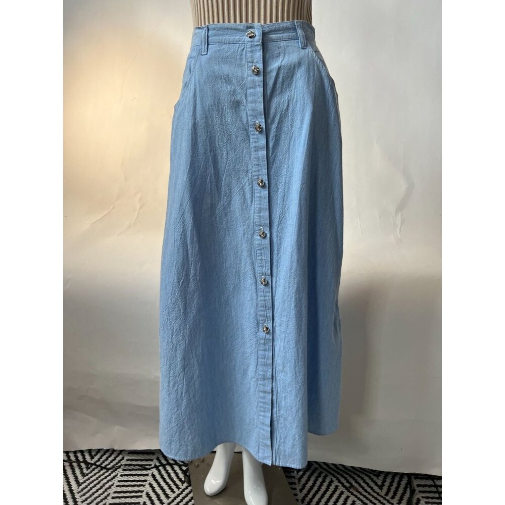 Vintage Alexa E. Light Blue Button-Front Cotton Skirt Size Small Made In USA
